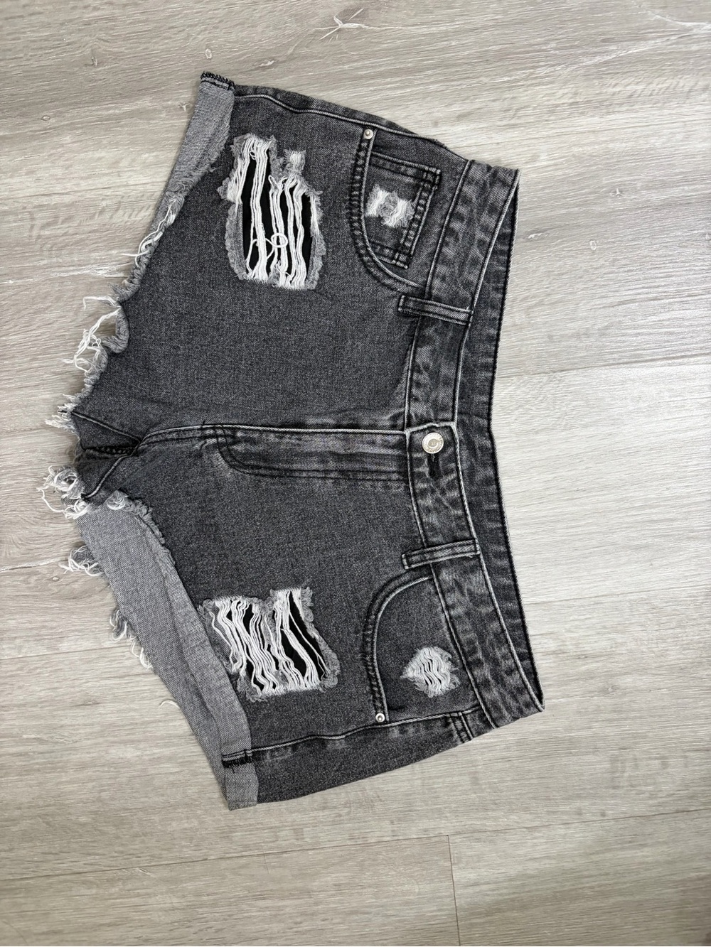 Women's Distressed Black Denim Shorts